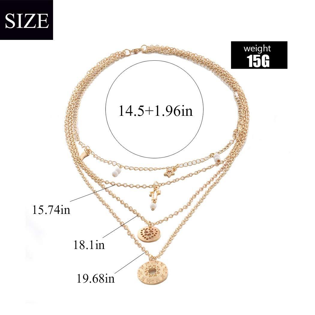 Edary Edary Boho Layered Necklace Gold Cross Pendants Beaded Necklace for Women.