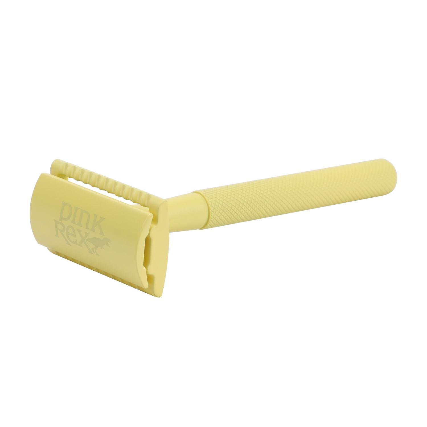 PINK REX PINK REX Women's Double Edge Safety Razor Eco-Friendly Includes 10 Razor Blades (Sunshine Yellow)