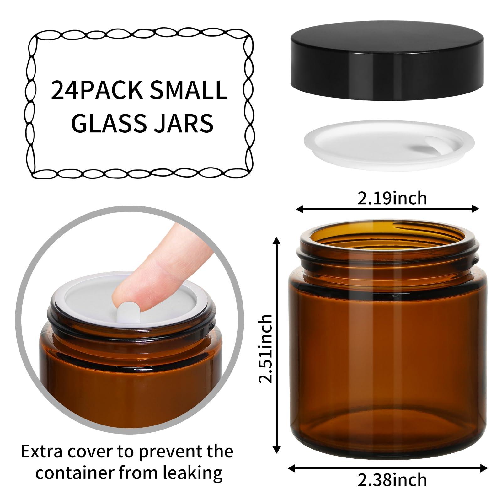 KEYWING KEYWING 4oz Small Glass Jars with Black Lids, 24 Pack Amber Empty Cosmetic Containers Round Glass Jar with Inner Liners for Lotions, Powders and Ointments