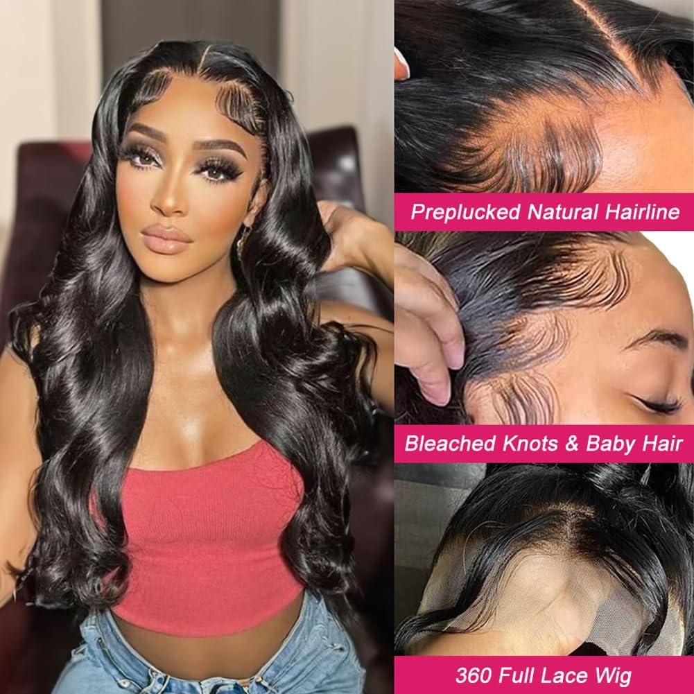 LARYNX LARYNX 360 Body Wave Lace Front Wigs Human Hair 360 Full Lace Human Hair Wigs Pre Plucked With Baby Hair 180% Density HD Transparent Human Hair Wigs For Women Natural Color 24 Inch