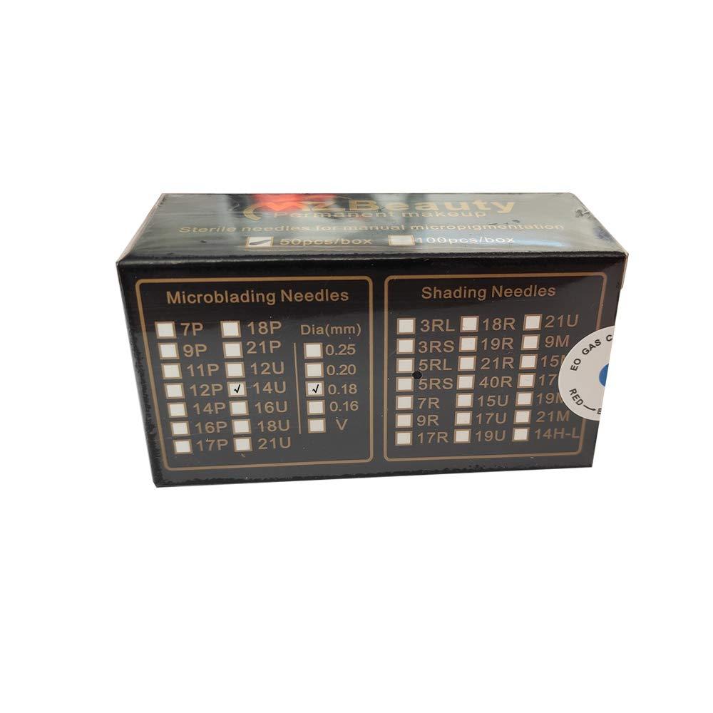 MZ BEAUTY MZ Beauty Nano 0.18mm Microblading Needles Piercing Tattoo needle Microblade for Permanent make up Microblading (Dia 0.18mm, 14U-Shape)