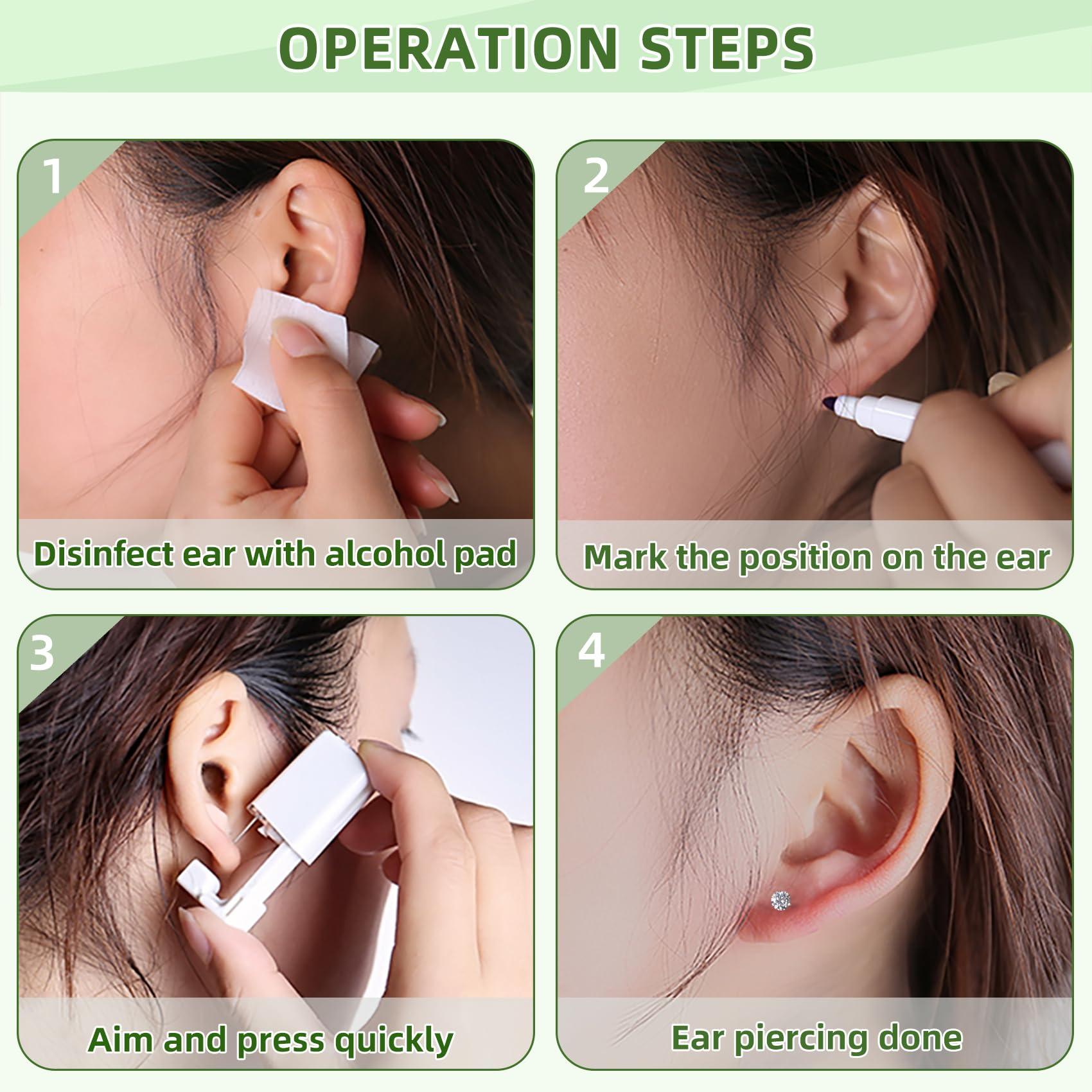 Novopiercing 24 Pcs Ear Piercing Kit Disposable Ear Piercing Gun Kit with 8 Pcs Self Piercing Gun and 8 Pcs Earrings Stud 8 Pcs Cleaning Pads