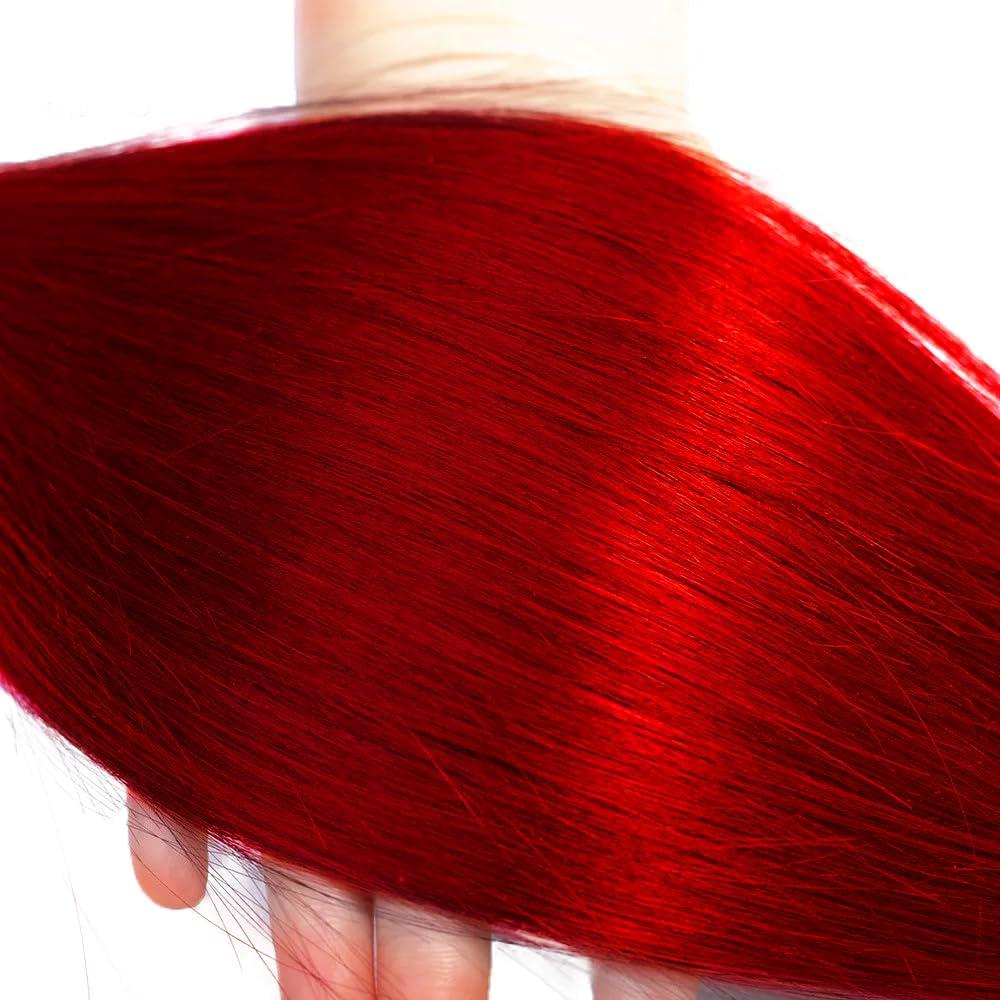 ZevPiul 26 28 30 Inch Red Straight Bundles Wine Red Bundles Human Hair Weave Brazilian Virgin Remy Human Hair Extensions Red Straight Human Hair Bundles for Black Women