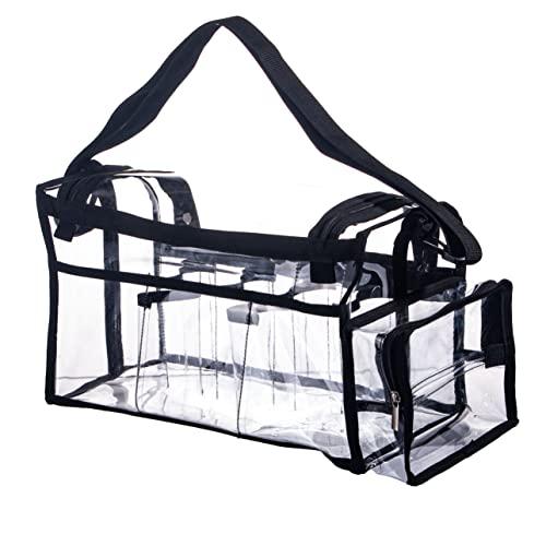 Remobia Hicol Large Professional Free Standing Clear PVC Makeup Artist Set Bag Transparent Makeup Brush Buddy Make up Kits Organizer Carry All MUA Travel Cosmetic Bag with 8 Dividers and Tissue Holder