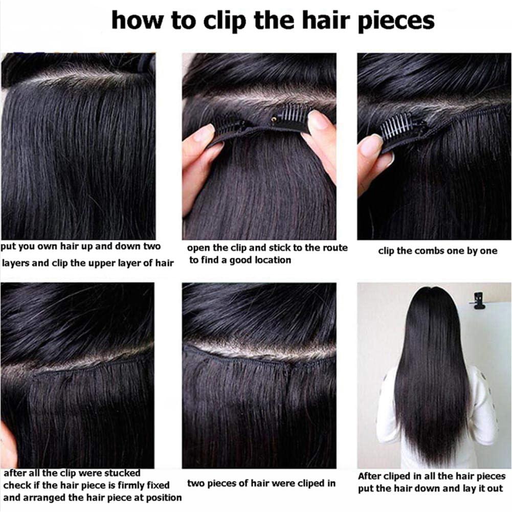 Kiss darling LASHES 28 inch Straight Clip in Hair Extensions Human Hair, Natural Black Thick Brazilian Virgin Straight Human Hair Clip ins Remy Hair for Women with Relaxd Hair 120G 7Pieces