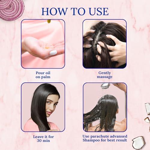 Parachute Advansed Parachute Advansed Onion Hair Oil with Natural Coconut Oil & Vitamin E, 6.7 Fl.oz. - For Longer, Stronger, Healthier Hair, Promotes Growth, Hair Fall Control, All Hair Types, Blue