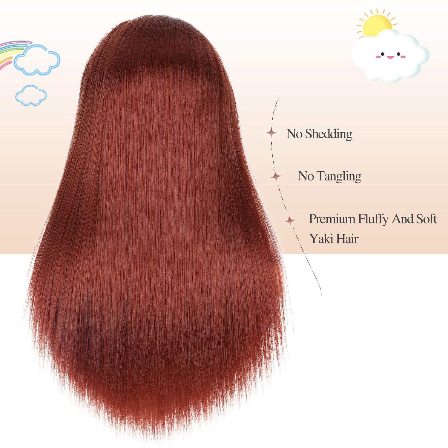 WIGER WIGER Red Hair Styling Doll for Girls Toy Mannequin Head with Hair for Children Cute Cosmetology Hairdressing Manikin Doll Braiding Training Practice Heads with Long Brown Straight Hair