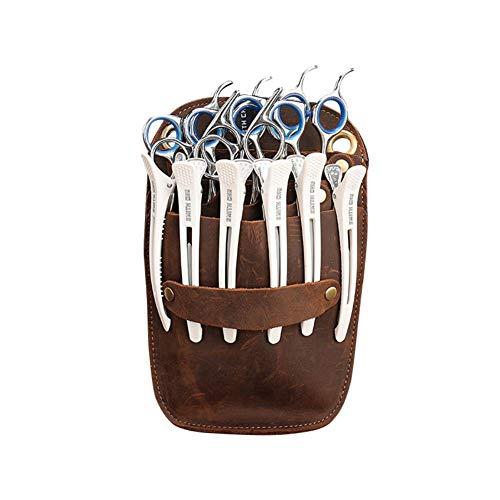 boshiho Scissors Pouch Cowhide Leather Salon Barber Hairdressing Scissors Holster Hair Stylist Tools Bag Comb Shear Holster Waist Shoulder Belt (Brown)
