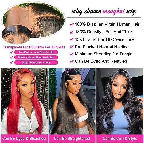 mengkai mengkai 34 Inch Straight Lace Front Wigs Human Hair Pre Plucked Bleach Knots Hairline Glueless 180% Density 134 HD Lace Front Wigs Human Hair Straight Human Hair Wigs for Women with Baby Hair