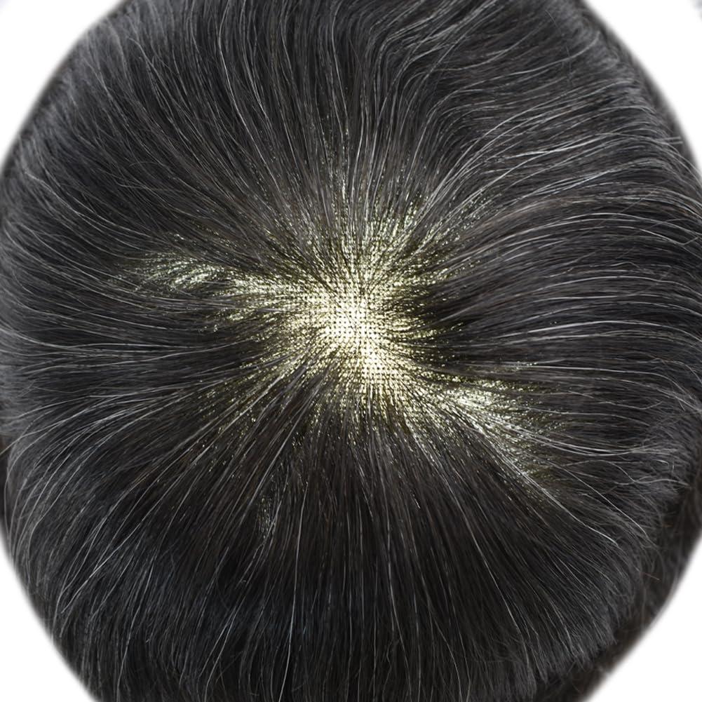 DR Hair Toupee For Men Hair Replacement System For Men Swiss Lace Mens Hair System Hair Pieces For Men Real Human Hair Mens Toupee 6x8\'\'-100% light to medium density#1B20 1B# OFF BLACK+20% GREY