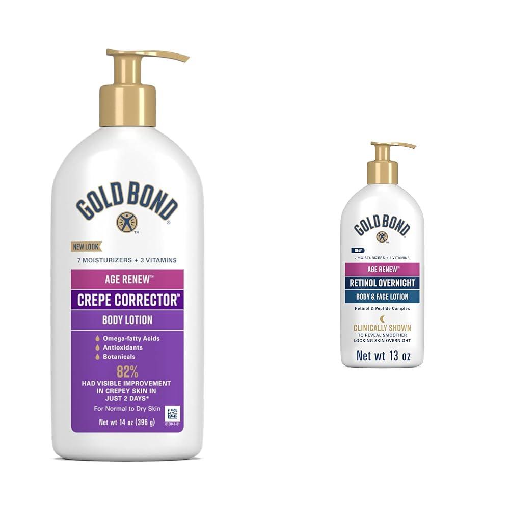 Gold Bond Gold Bond Age Renew Crepe Corrector Body Lotion, Replenishing & Smoothing Formula, 14 oz. & Age Renew Retinol Overnight Body & Face Lotion, With Retinol & Peptide Complex, 13 oz.