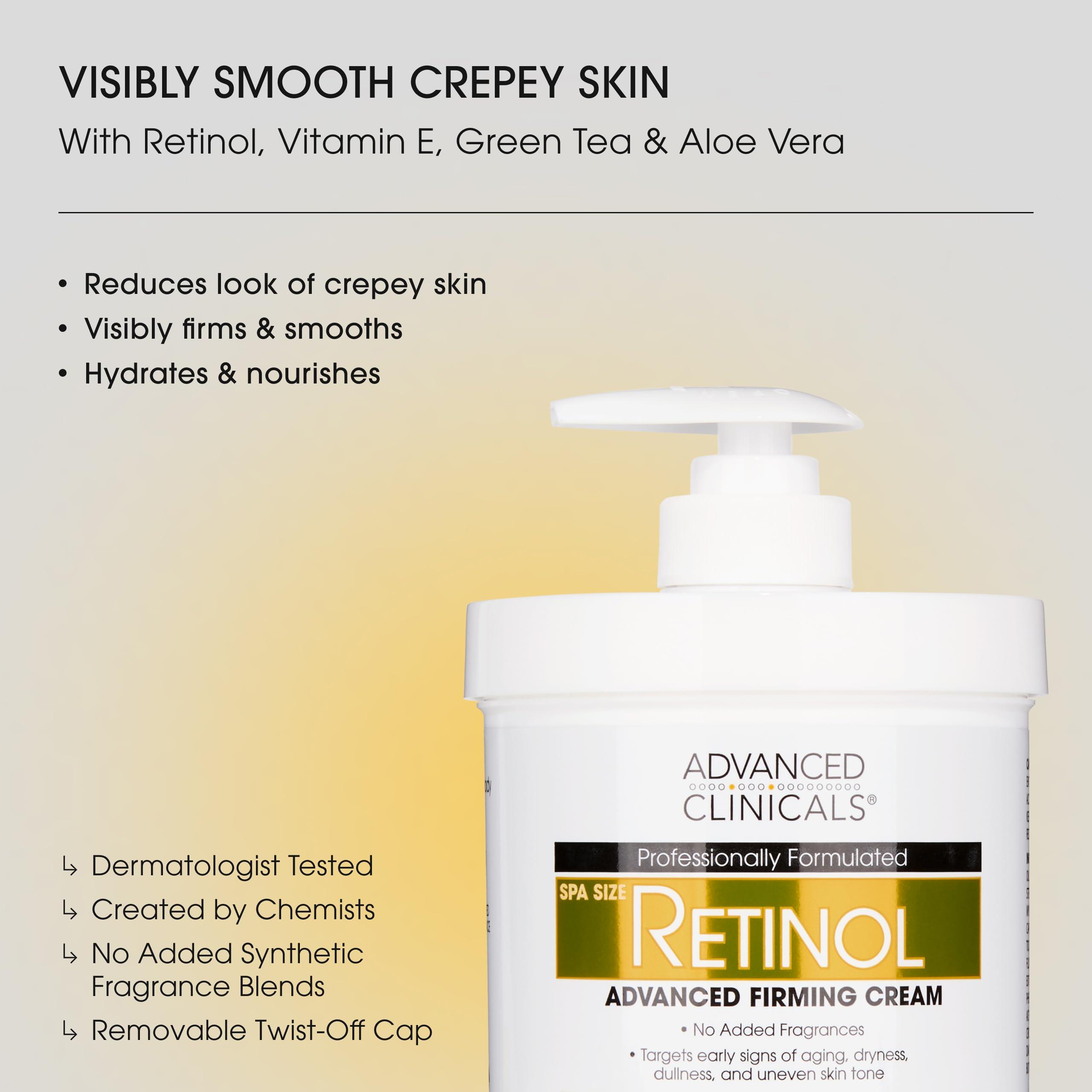 Advanced Clinicals Advanced Clinicals Retinol Body Lotion Moisturizer Face Lotion & Body Cream | Crepey Skin Care Treatment Targets Look Of Crepe Skin, Wrinkles, Sagging Skin, & Sun Damaged Skin, 16 Oz