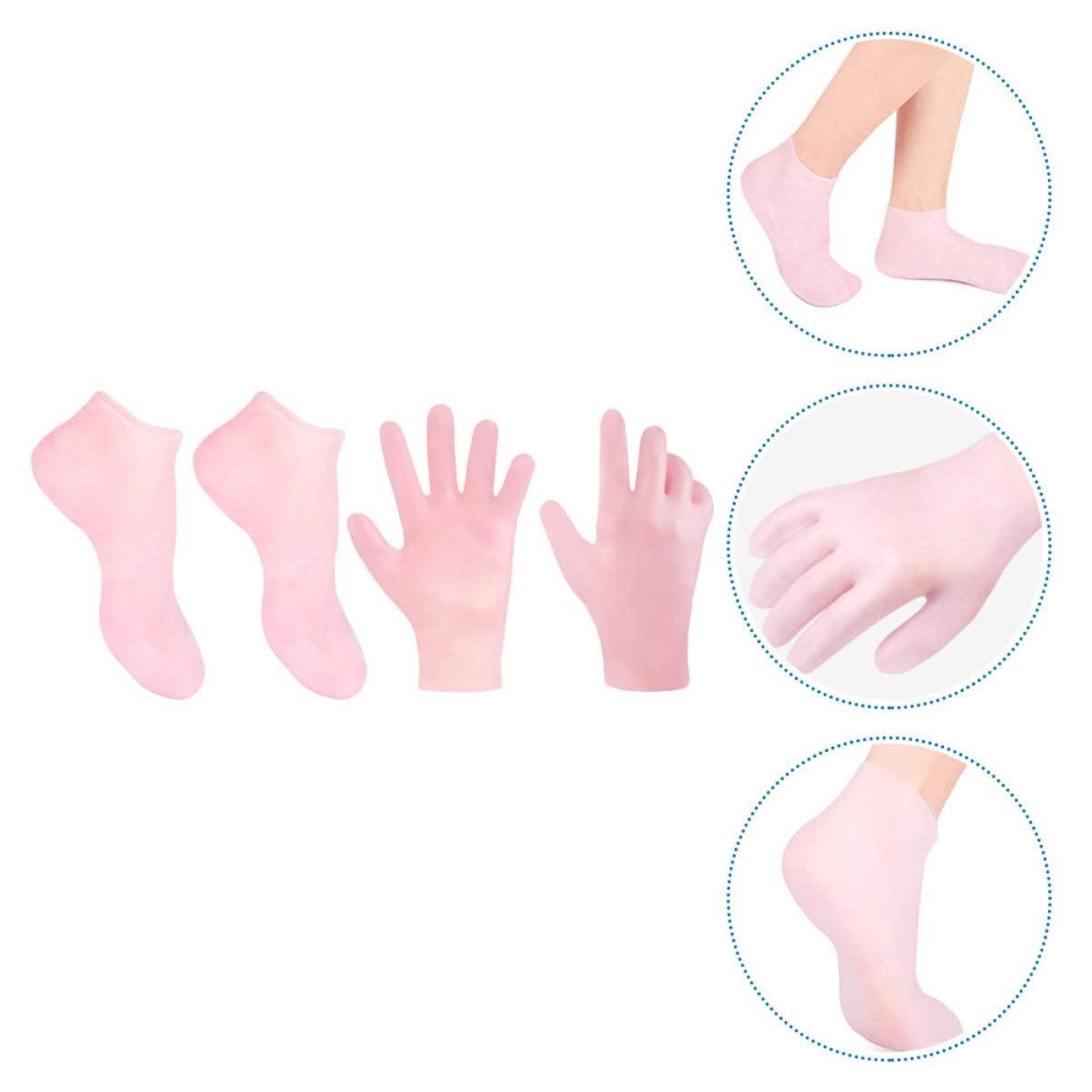 WOONEKY WOONEKY 1 Set Hydrating Sock Gloves Foot Care Socks Moisturizing Soften Socks Exfoliating Gloves Sock Spa Socks Gloves Cracked Foot Socks Full Finger Waterproof Gloves Gel Pink Sebs