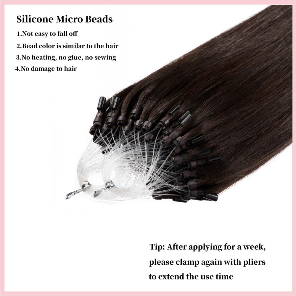 Senmy Senmy Microbead Hair Extensions Brown 24inch Invisible Micro Link Bead Extensions Human Hair 1g/strand 50g Dark Brown Hair Extensions Real Human Hair Micro Beads For Women