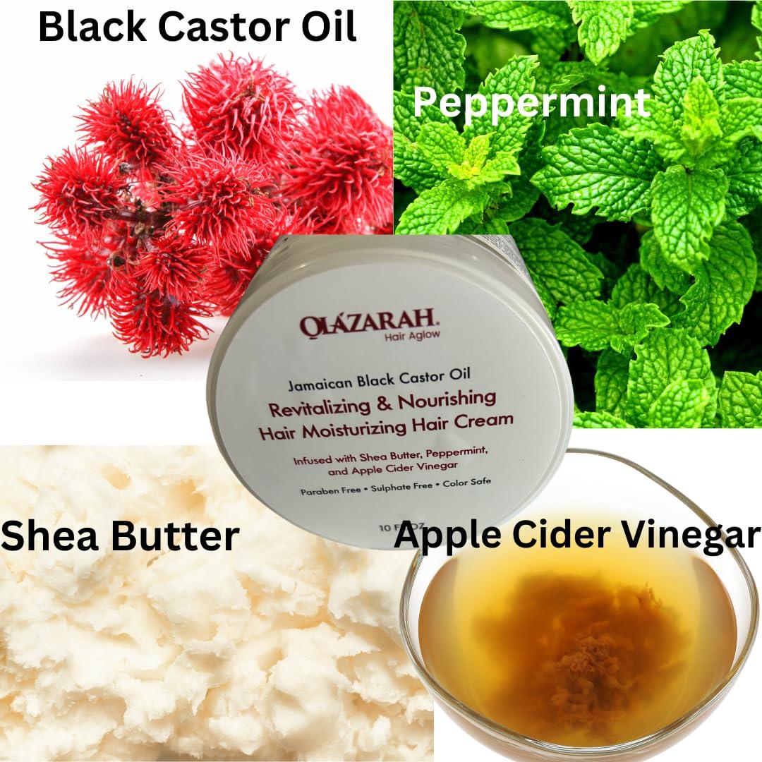 OLAZARAH OLAZARAH Jamaican Black Castor Oil Revitalizing & Nourishing Hair Moisturizing Hair Cream, Infused with Shea Butter, Peppermint, and Apple Cider Vinegar, 10 Fl. oz