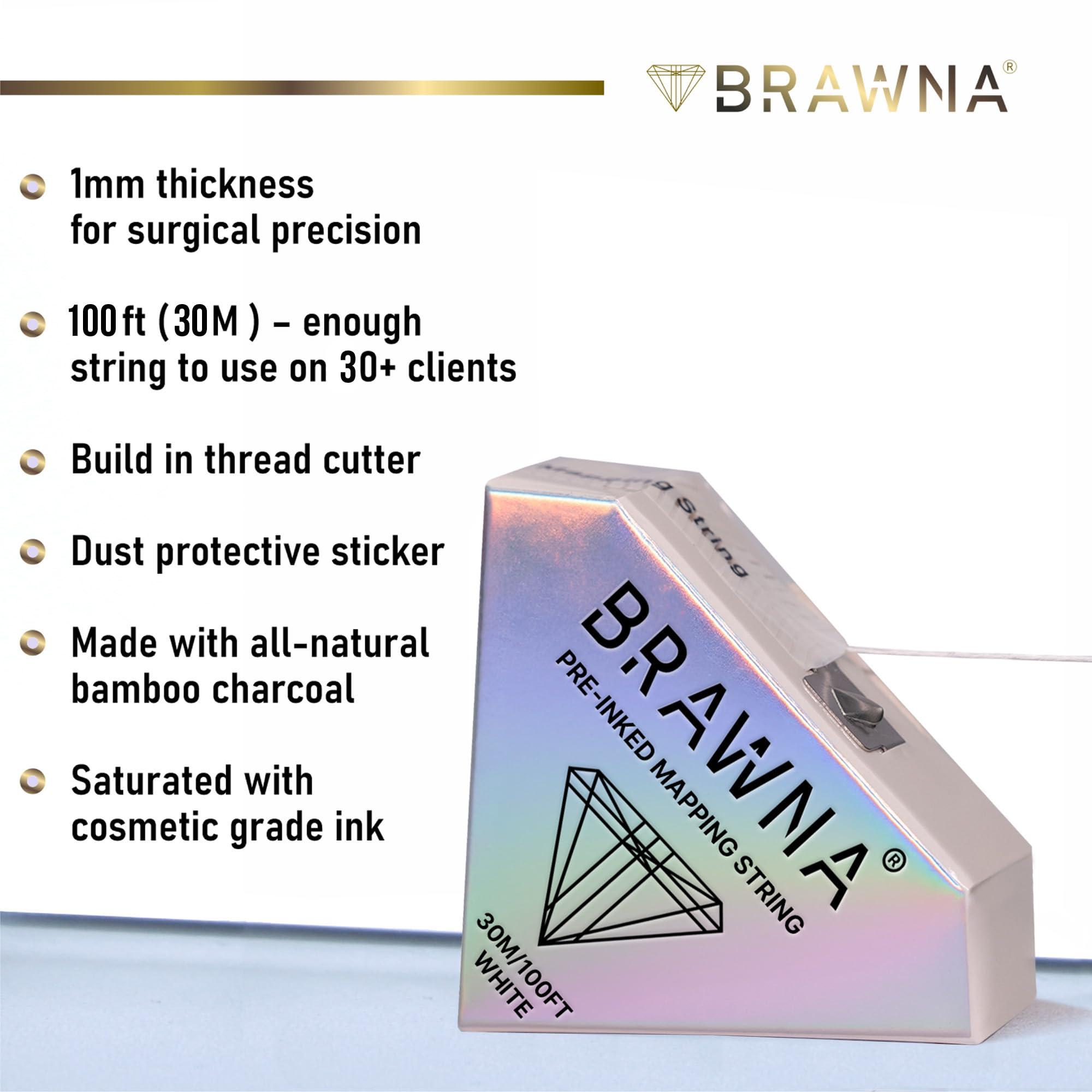 BRAWNA BRAWNA [ Upgraded Version ] 30 Meters White Brow Mapping string for Eyebrow Measuring - Microblading Supplies - PMU Kit - Brow Lamination Kit - Pre inked Mapping Thread