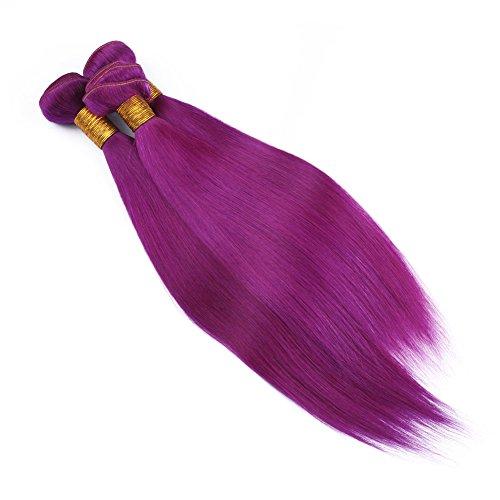 Generic New Color Purple Silky Straight Human Hair Weaves With Free Middle Three Part Frontal 13x4 Unprocessed 9A Ear To Ear Frontal With Hair Extensions 3Bundles 4Pcs/Lot (14 14 14+12 inch frontal)