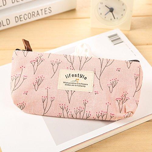 AKIRO AKIRO Pencil Case, Cute Floral Flower Canvas Zipper Pencil Cases Lovely Fabric Flower Tree Pen Bags School Supplies 4 Pcs