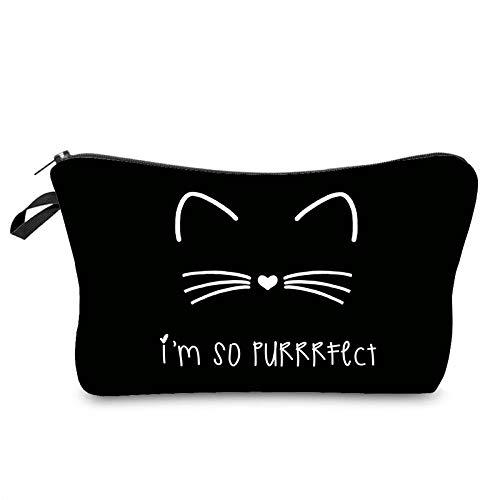 Gerrit Cosmetic Pouch for Women, Black Makeup Bags With Keyring Roomy Toiletry Pouch Portable Washing Bag Adorable Travel Accessories GiftsGerritCat