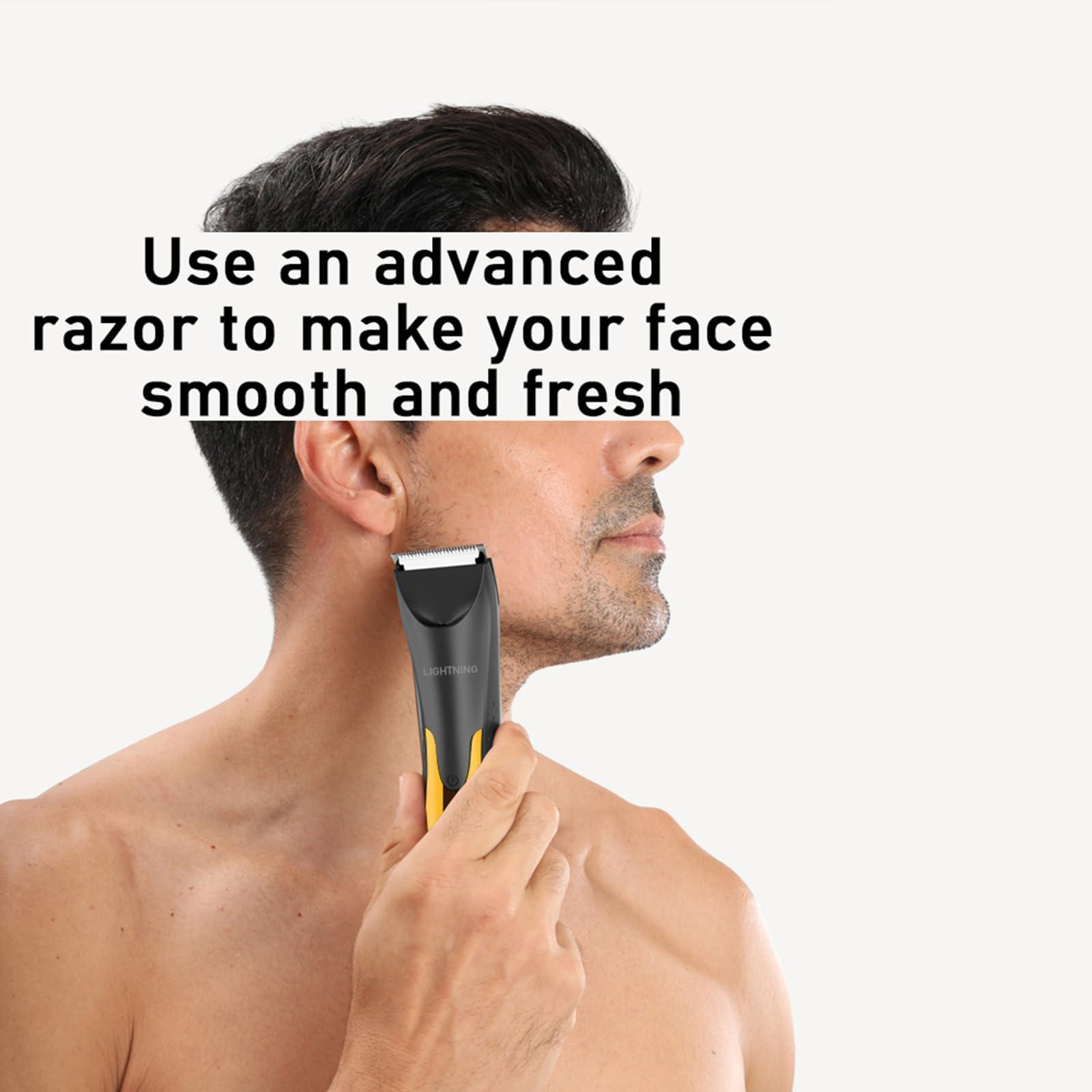 lightning LIHTNING Beard Trimmer for Men, Rechargeable Shavers for Men, Electric Razor for Men, Waterproof Groin Hair Trimmer Body Trimmer, Pubic Hair Trimmer with Standing Recharge Dock(golden)