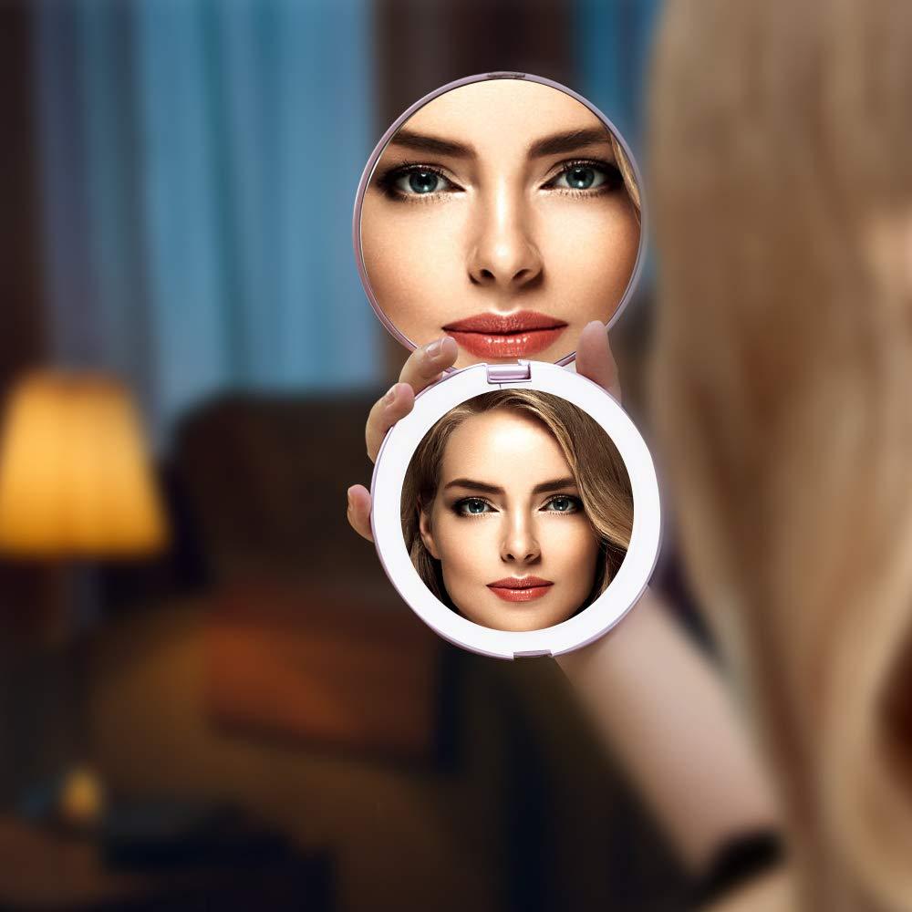 Benbilry Benbilry LED Lighted Compact Travel Makeup Mirror with Lights, 1x/7x Magnification, 5 Inch Dual Sided Portable Illuminated  Perfect for Handbag