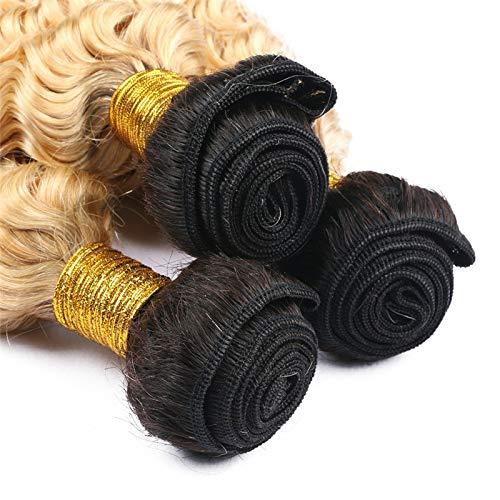 Tony beauty hair #1B/613 Blonde Ombre Deep Wave Brazilian Human Hair Weave Bundles 4Pcs Lot Black Roots Bleach Blonde Ombre Virgin Human Hair Weave Wefts Deep Wave Curly Bundles Double Wefts (28 28 28 28)