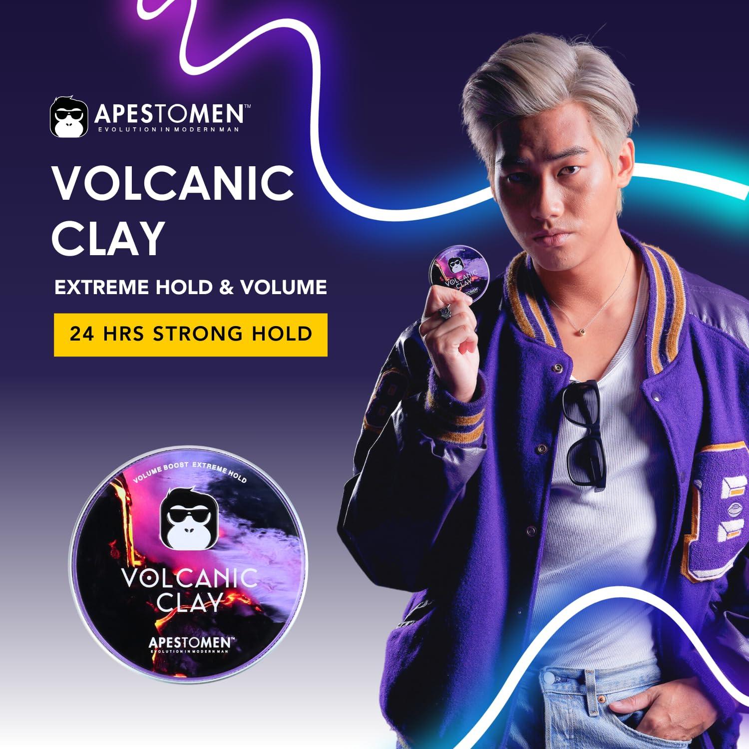 APESTOMEN EVOLUTION IN MODERN MAN Apestomen Volcanic Clay for Extreme Hold & No Shine (2.7 Ounces) - Hair Clay for Men - Straight, Thick and Curly Hair - Slick Look Pompadour Quiff