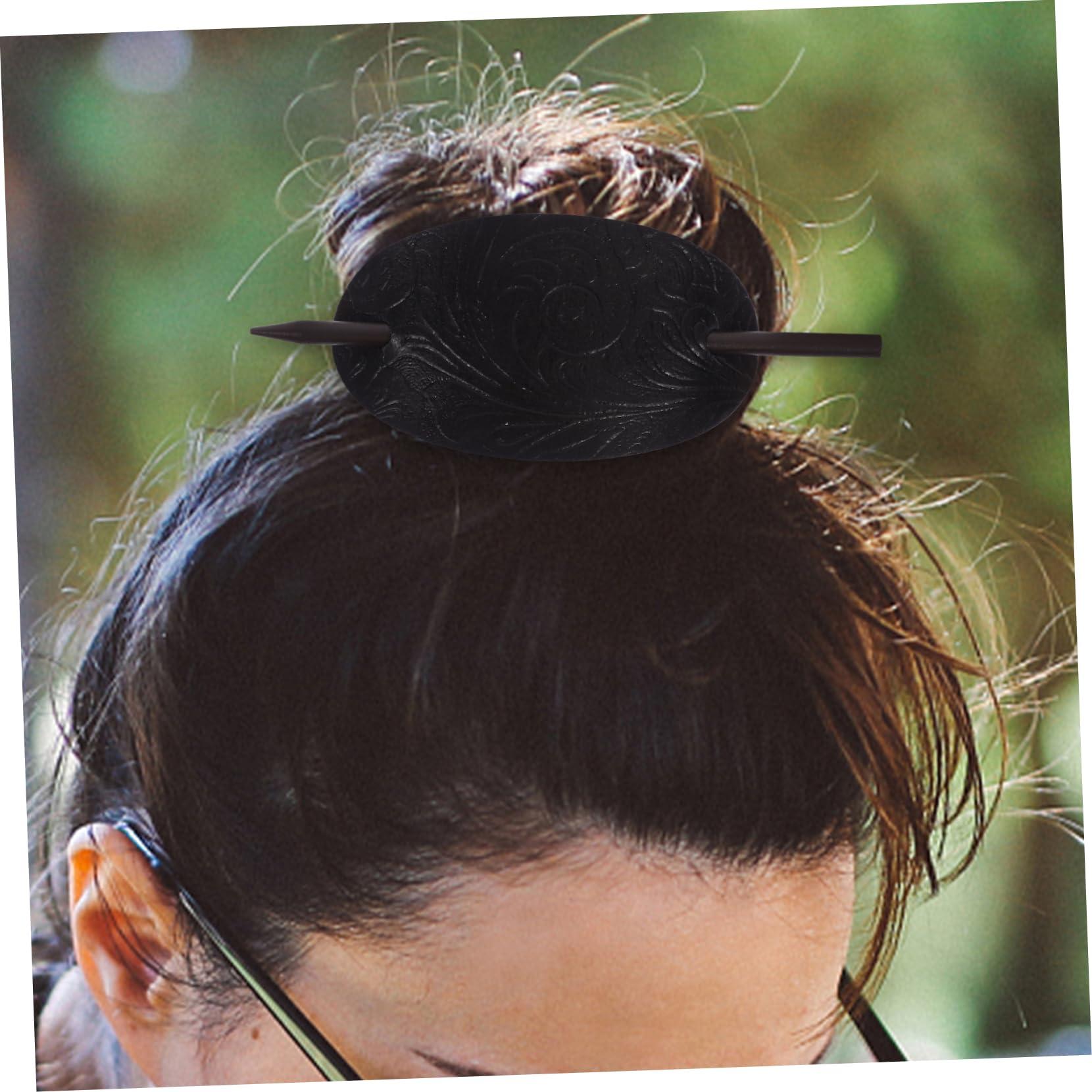 Didiseaon Didiseaon 3pcs Leather Hair Barrette Stick Black Hair Women Hair Accessories Stick Barrettes Oval Hair Clip