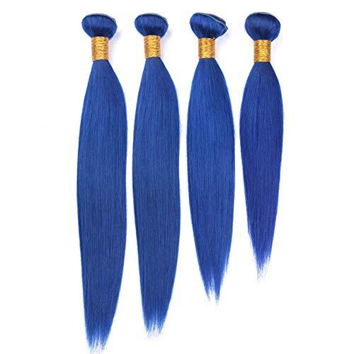 Tony beauty hair Tony Beauty Hair Dark Blue Human Hair 4 Bundles Deals with Frontal Lace Closure Peruvian Straight Weaves Blue Color Virgin Hair Extensions with Full Lace Closure 13x4" Ear to Ear (24 26 28 30 with 22)