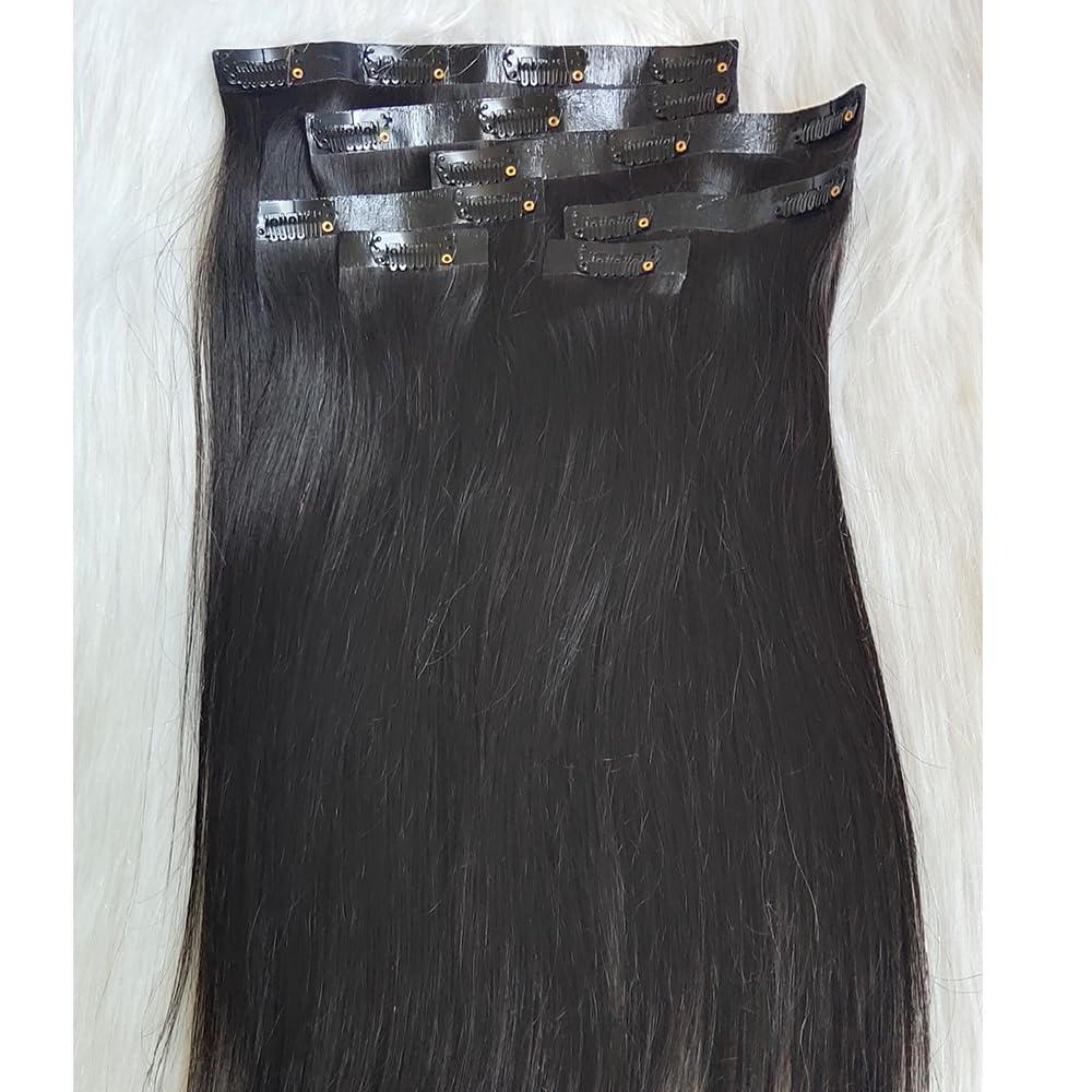 YOUNG BEAUTY Seamless Clip in Hair Extensions Real Human Hair Invisible PU Skin Weft Clip Ins Hair Silky Straight Double Weft Brazilian Hair 100g
