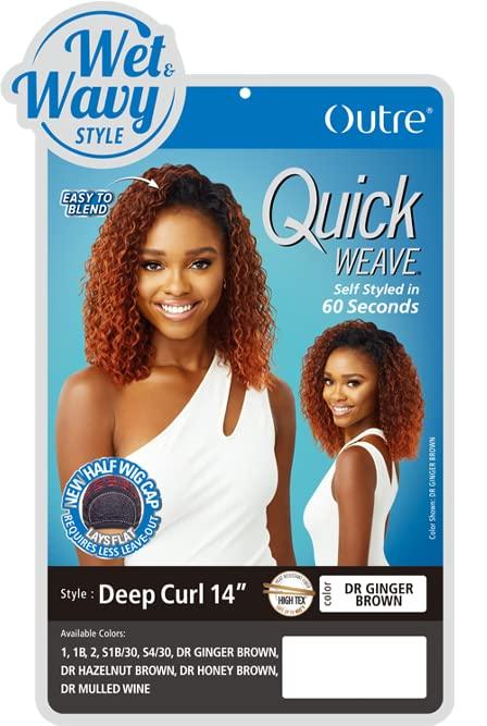 quick weave quick weave Outre Synthetic Wet & Wavy Style Half Wig - DEEP CURL 14\" (DR HONEY BROWN)