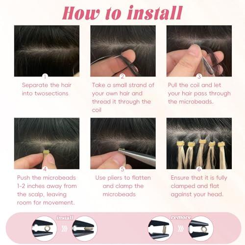 Eliysako Microlink Hair Extensions Human Hair 50g 20inch(#1) Natural Black Micro Link Hair Extensions Human Hair Microbead Hair Extensions Microloop Hair Extensions Human Hair For Women