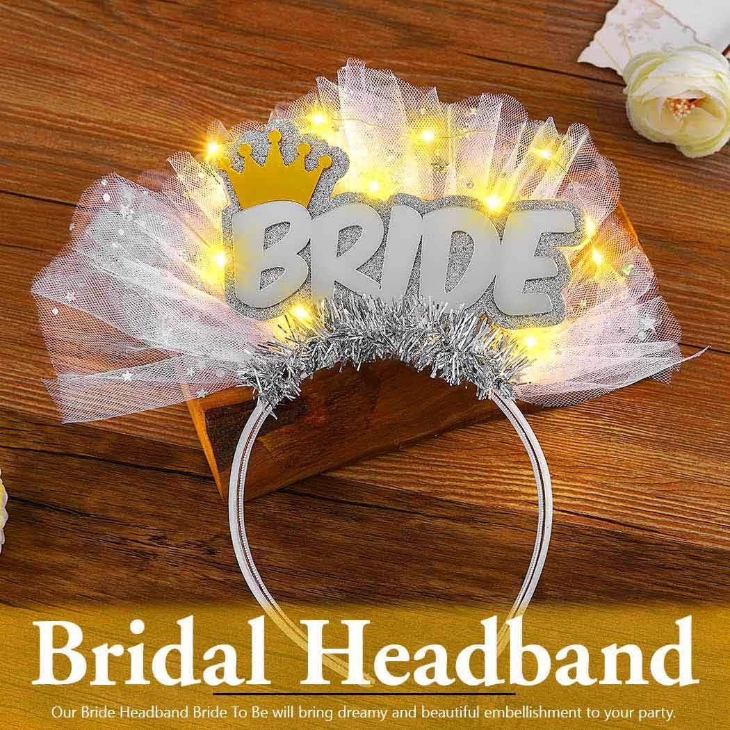 JEAIRTS JEAIRTS Light Up Bride Veil Headband LED Wedding Star Veil Crown Headpiece Glowing Bachelorette Party Hair Accessories for Women(1-Crown)