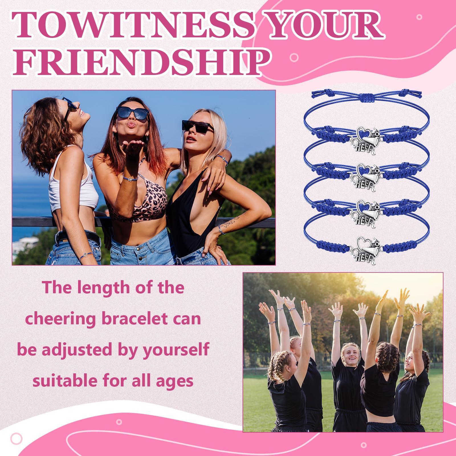 Giesiery 74 Pack Cheerleader Gifts Tenins Gift Set - 12 Cheer Makeup Bag 12 Adjustable Cheer Bracelets 50 Cheerleading Stickers for Cheer Team Party Favors Girls Cheerleader Christmas Gifts