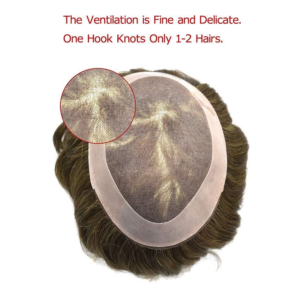 LYRICAL HAIR LYRICAL HAIR Toupee for Men Human Hairpiece Hair System Replacement Fine Mono Lace Durable PU Poly Skin Monofilament Wig Black Brown (8\"x10\", 1740# - 17# Dark Ash Blonde+40% Gray)