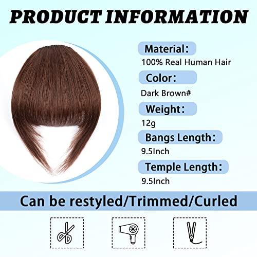EINbeauty Clip in Bangs 100% Human Hair Extensions French Bangs Fringe with Temples Hairpieces Clip on Bangs Fake Bangs for Women(French Bangs,Dark Red Brown)