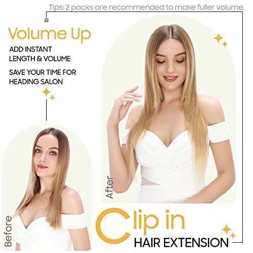 S-noilite S-noilite Clip in Hair Extensions Real Human Hair 24 Inch Platinum Blonde Hair Extensions Remy Human Hair Clip In For Women Natural Straight Clip on Extension 8PCS 80g #60