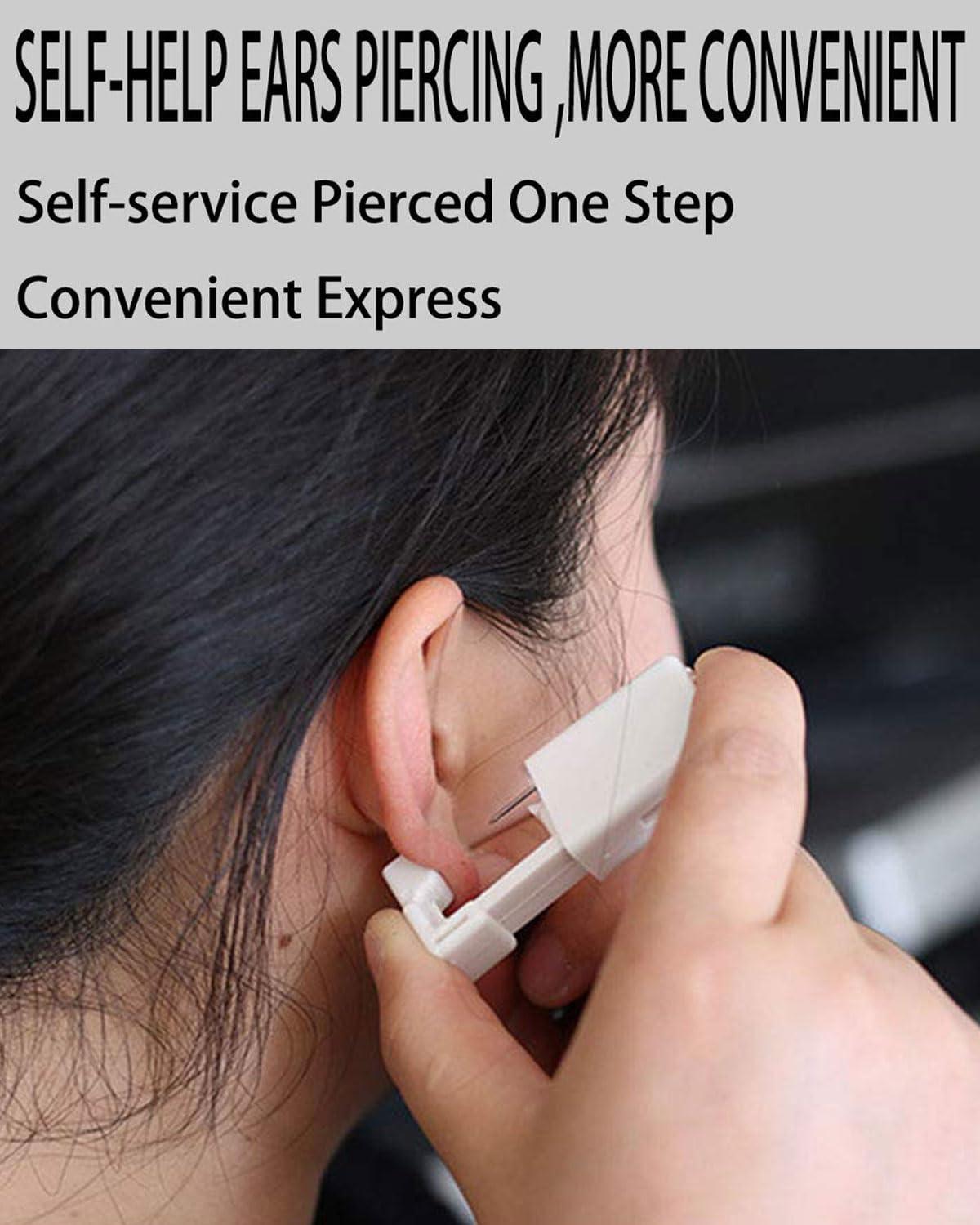 SLVIEKAE Ear Piercing Kit, SLVIEKAE Ear Piercing Kit Earring No Pain Easy Use Ear Piercing Gun Kit with CZ Earrings Stud (Gold)