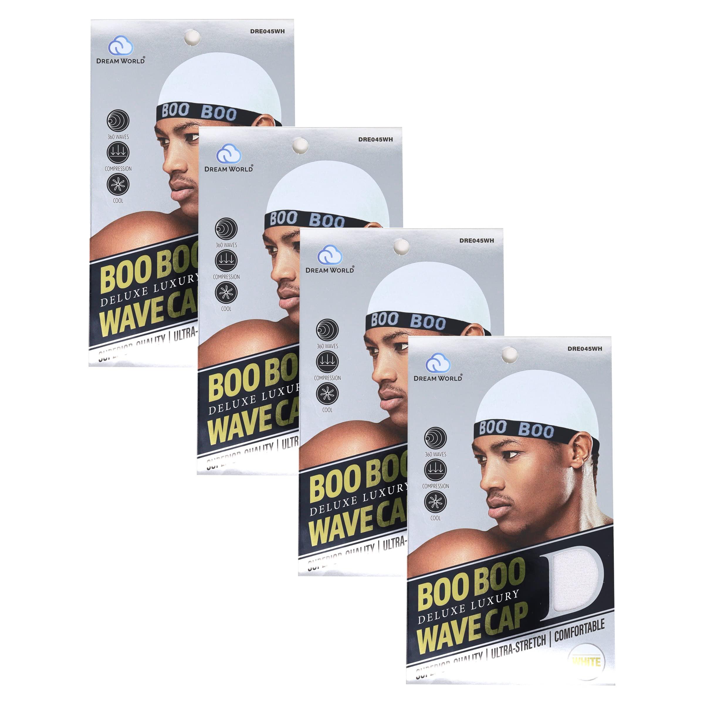 DREAM WORLD Dream World Boo Boo Deluxe Luxury Stocking Wave Cap (4 Packs)-Wire Elastic Band-White