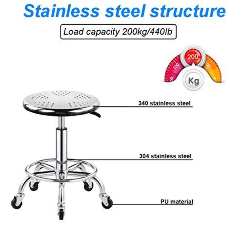 GXFC Shop Stool with casters, Load-Bearing 440 Ib,Heavy Duty Adjustable Height Stainless Steel Structure Work Shop Stool Round Cushion, Salon Rolling Stool Swivel Chair On 5 Wheels