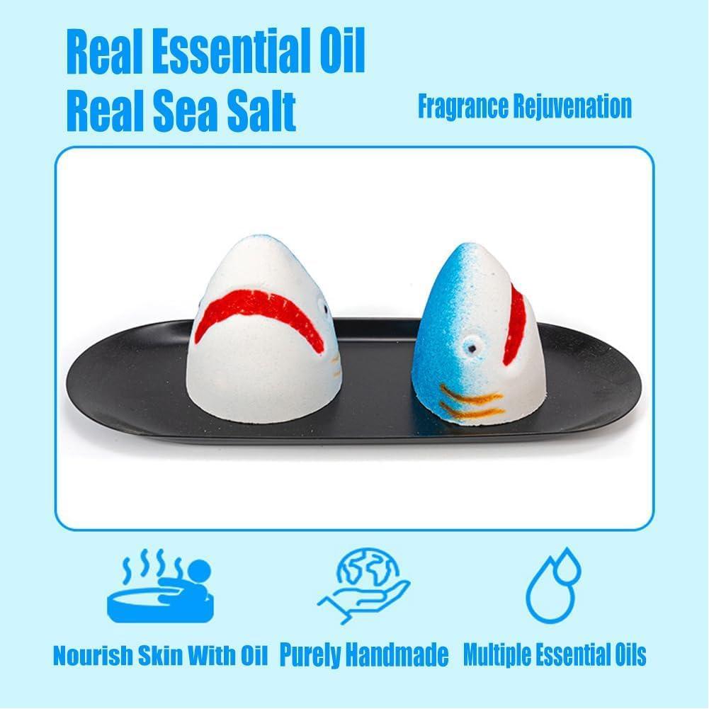 DENGWANG Jaws Bath Bomb, Shark Bath Bomb, Shark Attack Bath Bomb, Shark Blood Bath Bomb, Funny Rainbow Bubble Bath Bombs Kit for Kids (3pc)