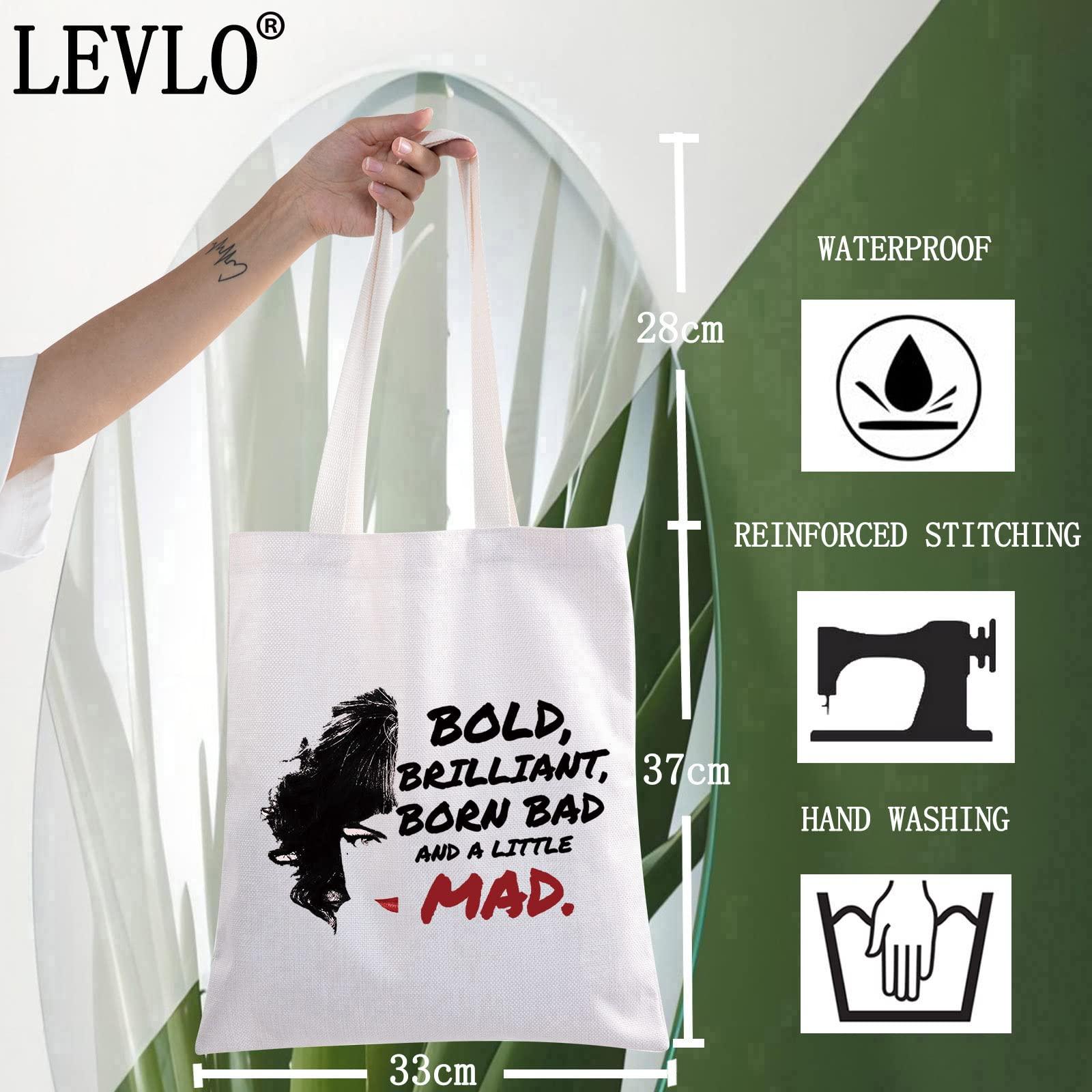 LEVLO LEVLO Cruella Deville Quote Cosmetic Bag Cru-ella Movie Fans Gift Born Brilliant Bad And Alittle Mad Makeup Zipper Pouch Bag (Born Brilliant Tote)