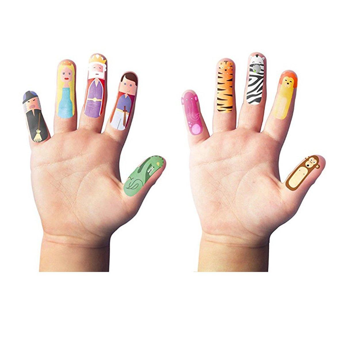 NPW NPW Finger Temporary Tattoos Set, 40 Tattoos (20 Fairytale & 20 Safari), Multicolor, 1.7\" x 0.74\", Age 3+