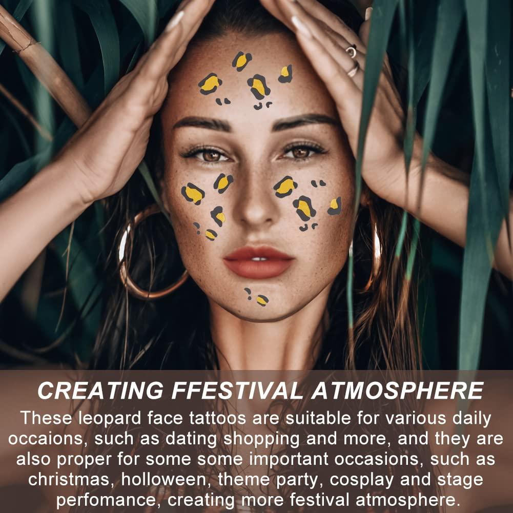 OLYCRAFT OLYCRAFT 10 Sheets Temporary Leopard Tattoo Stickers 5x6 Inch Cheetah Leopard Print Tattoo Stickers Leopard Face Stickers Removable Stickers for Women Art Party Decor Halloween Costume Black & Gold