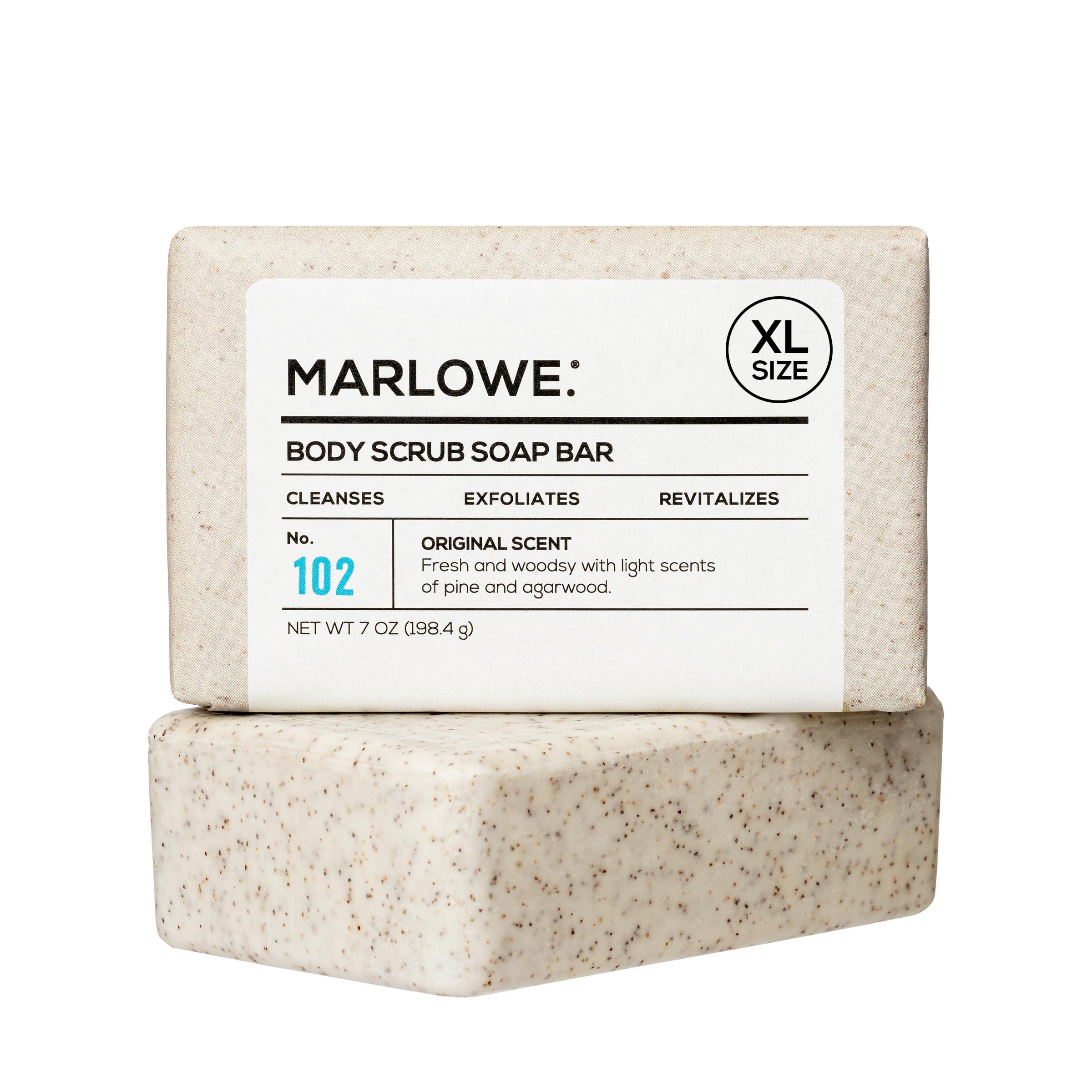 MARLOWE. M BLEND MARLOWE. No. 102 Men\'s Body Scrub Soap 7 oz, Fresh Original Woodsy Scent, Best Exfoliating Bar for Men, Made with Natural Ingredients, Apricot Seed Powder, Shea Butter, Olive Oil, Green Tea Extracts