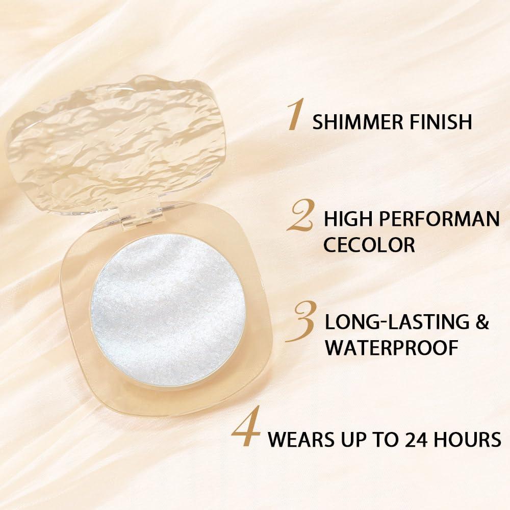 CAKAILA Single Glitter Shimmer Silver Gray White Eyeshadow,Bright High Pigment Intense Monochrome Eye Shadow,Buildable Sparkly Eye Glitter Shimmer Finish,24 Hour Eye Makeup Longwear Waterproof,Blendable