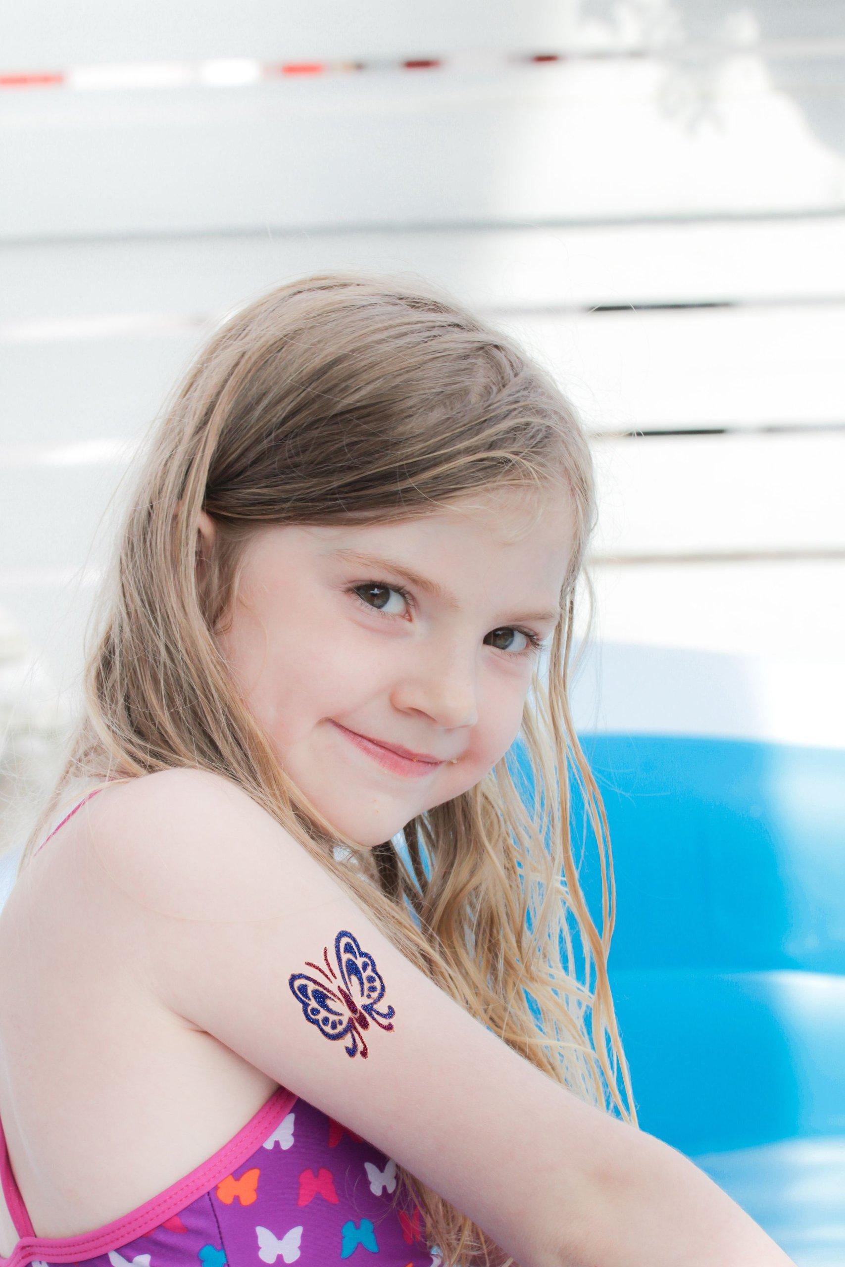 GlitZGlam Original Glitter Tattoo Kit and Temporary Tattoos with 6 Large Glitter Pots, Body Adhesive, Stencils and 2 Cosmetic Brushes