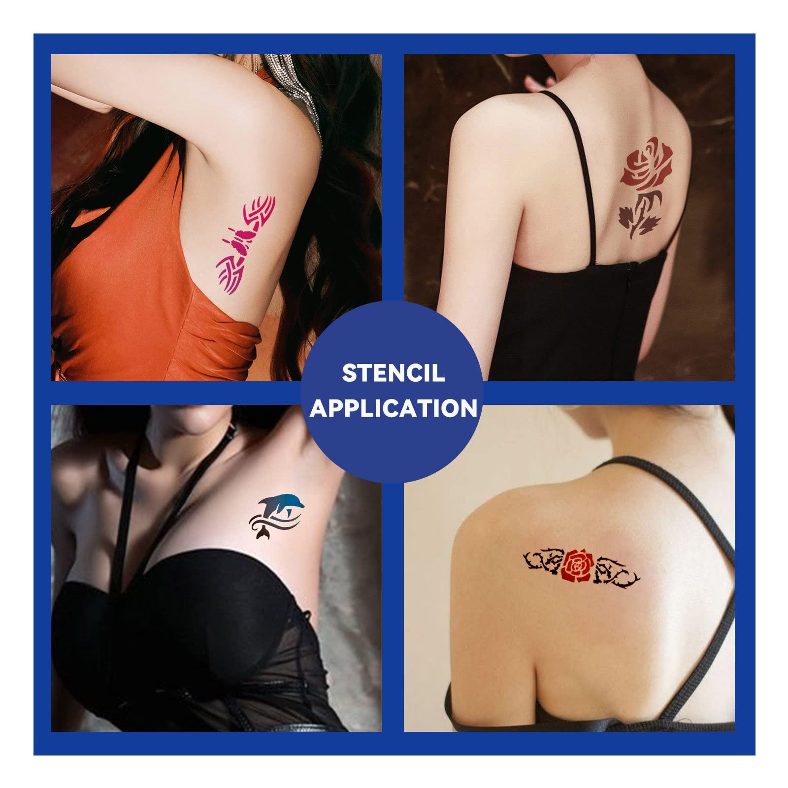 SAGUDIO SAGUDIO 100pieces Reuseable Airbrush Temporary Tattoo Stencils Book Airbrush Tattos for Face, Body, Paint Art, Hobby