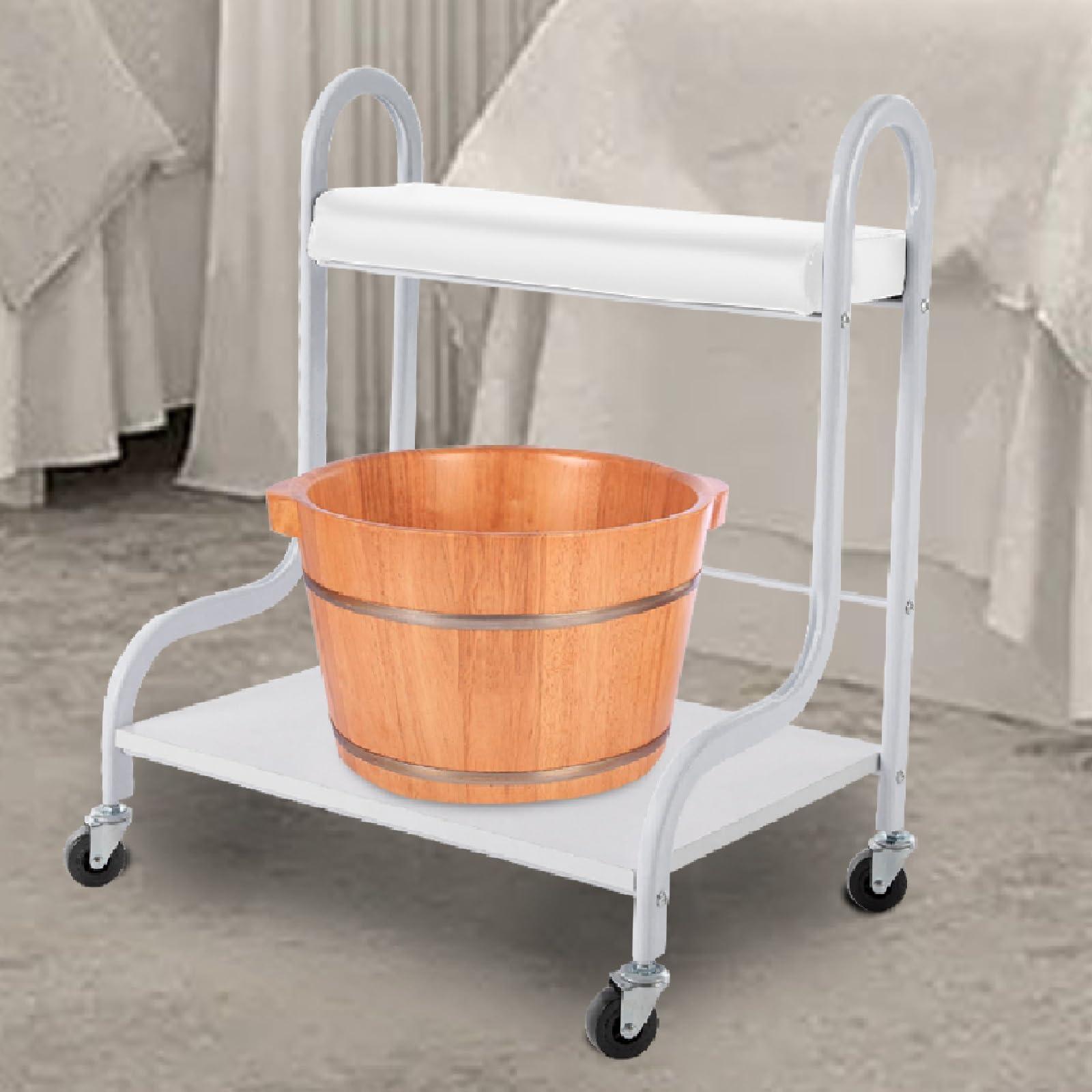 Pinelicorn Pedicure Foot Rest Cart Pedicure Stool with Wheels & Foot Pad, Beauty Salon Nail or Foot Bath Spa Portable Rolling Trolley, Esthetician Trolley Pedicure Manicure Footrest (White)