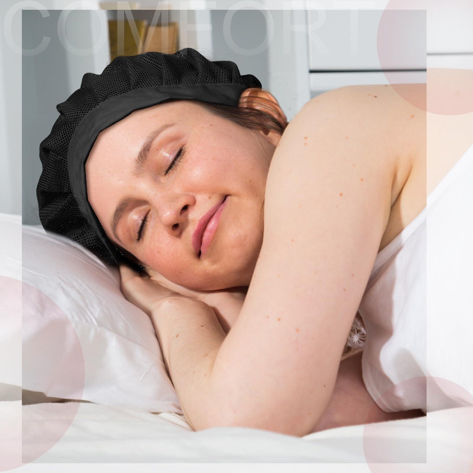 Chuarry Chuarry 4 Pcs Mesh Sleep Bonnet for Sleeping Night Curly Hair Nets Sleep Caps for Women(Red, Pink, Light Blue, Black)